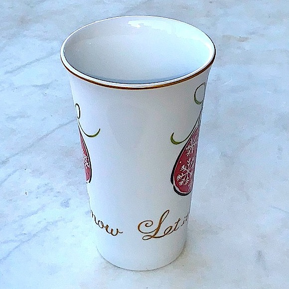 222 FIFTH NATALA LET IT SNOW LATTE TALL MUG CUP PORCELAIN RED ORNAMENT NEW - Picture 3 of 5